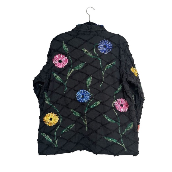 Vintage Roaman's Black Jacket Vibrant Floral Embroidery Yellow Blue Pink Large - Picture 7 of 16